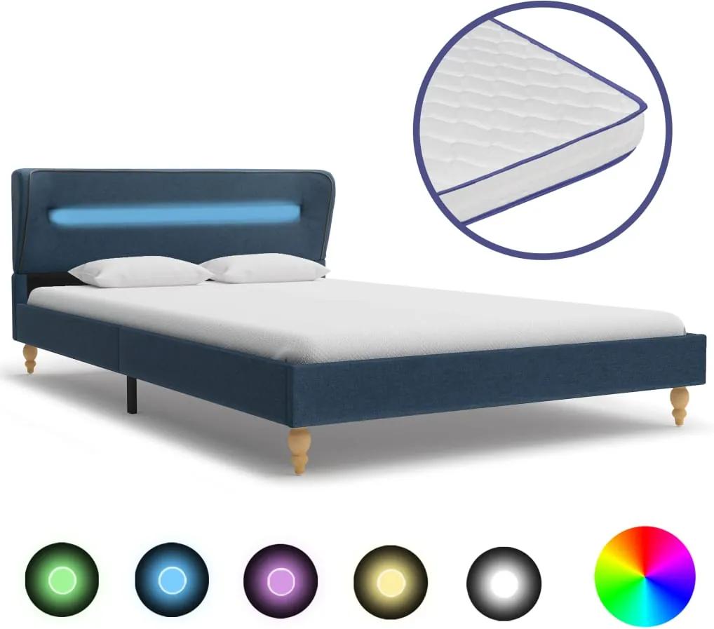 Bed met LED en traagschuim matras stof blauw 120x200 cm