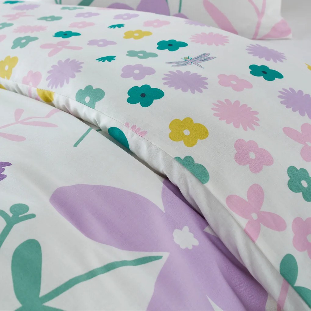 Katoenen bedset voor kinderen, vierkante kussensloop, Fleurs