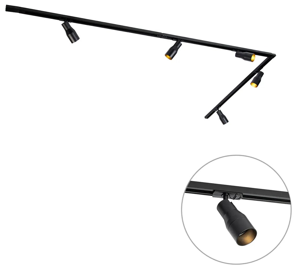 Modern railsysteem met 5 spots zwart 1-fase - Iconic Kohua