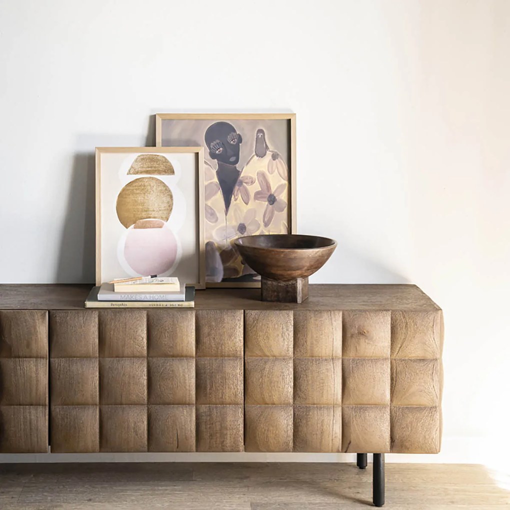 Eleonora Felix Tv-meubel Mangohout Met Vierkantjes 214 Cm - 214x41.5x54cm.