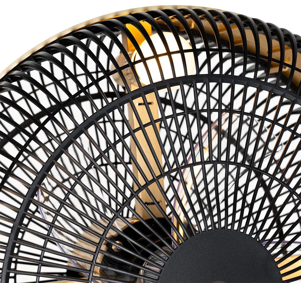 Vloerventilator zwart met goud 4-lichts dimbaar - Kim Modern E14 Binnenverlichting Lamp