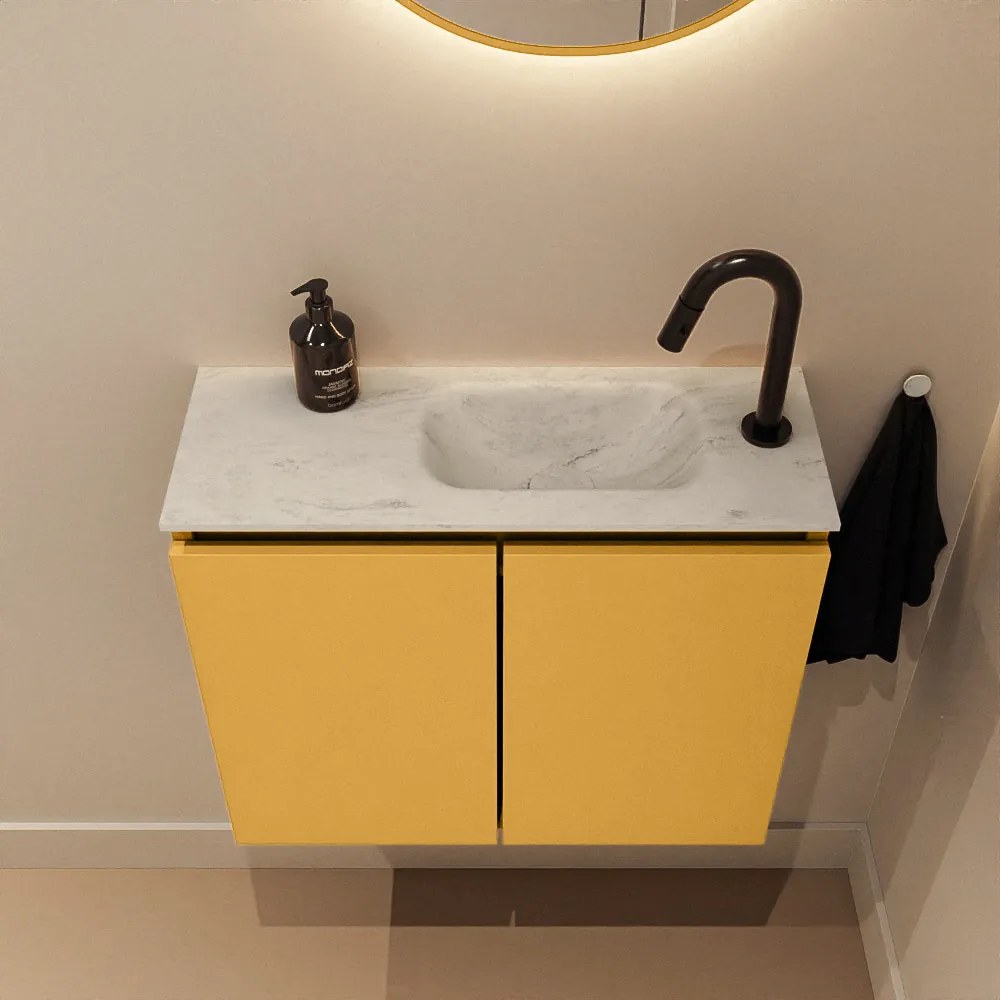 Mondiaz Ture DLux toiletmeubel 60cm ocher met wastafel opalo rechts met kraangat