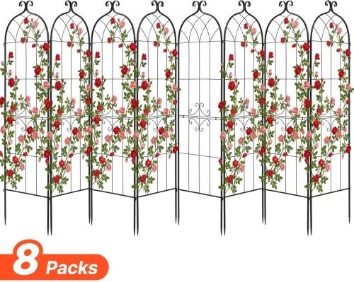 VEVOR Klimrek, 180x52,5 cm, 8-delige set, Metalen klimrek met gepoedercoat oppervlak en vergrendelingsmechanisme, klimsteun, tuinrek, plantensteun voor bloemen, groenten en rozen