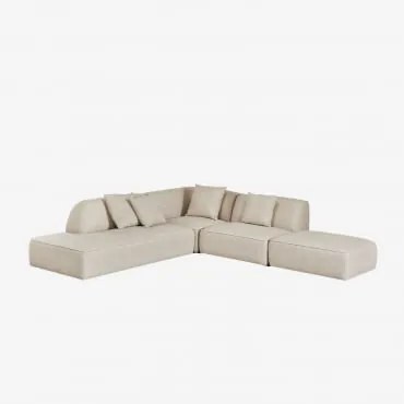 3-delige Modulaire Hoekbank Met Linker Divan En Gestoffeerde Poef Cardea Bouclé Crèmebeige - Sklum