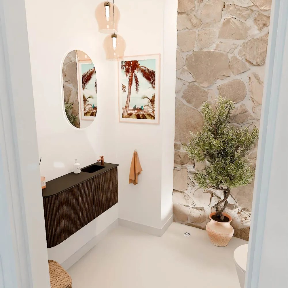 Mondiaz Joya 90cm toiletmeubel ronding links walnut met wastafel faye rechts 1 kraangat urban