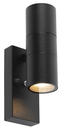 Buiten wandlamp zwart 2-lichts IP44 met schemersensor - Duo