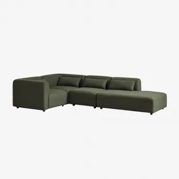 4-delige Modulaire Hoekbank Met Rechter Chaise Longue Fogler Teddystof Saliegroen - Sklum