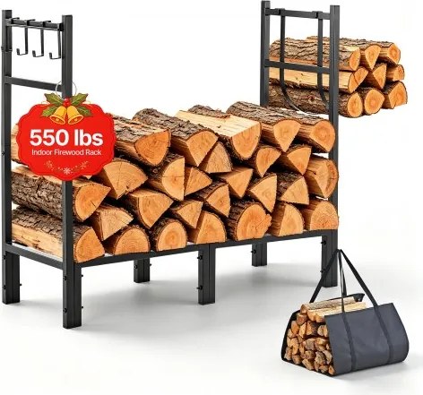 VEVOR Houtrek, Houtblokhouder, Houtopslagrek, 830 mm, voor open haarden en kachels op terrassen en balkons, Stalen constructie, Draagvermogen 250 kg, Inhoud 164,24 L, inclusief Houtdraagtas, Zwart