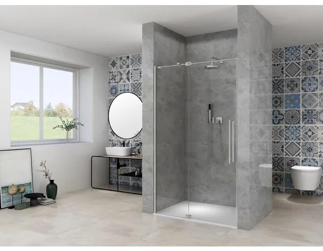 Van Rijn Products ST08 Nis Draaideur - 110x200cm - helder glas - dikte 8mm - 2 delig - muurprofiel - stabilisatiestang - RVS ST08300110HEBN