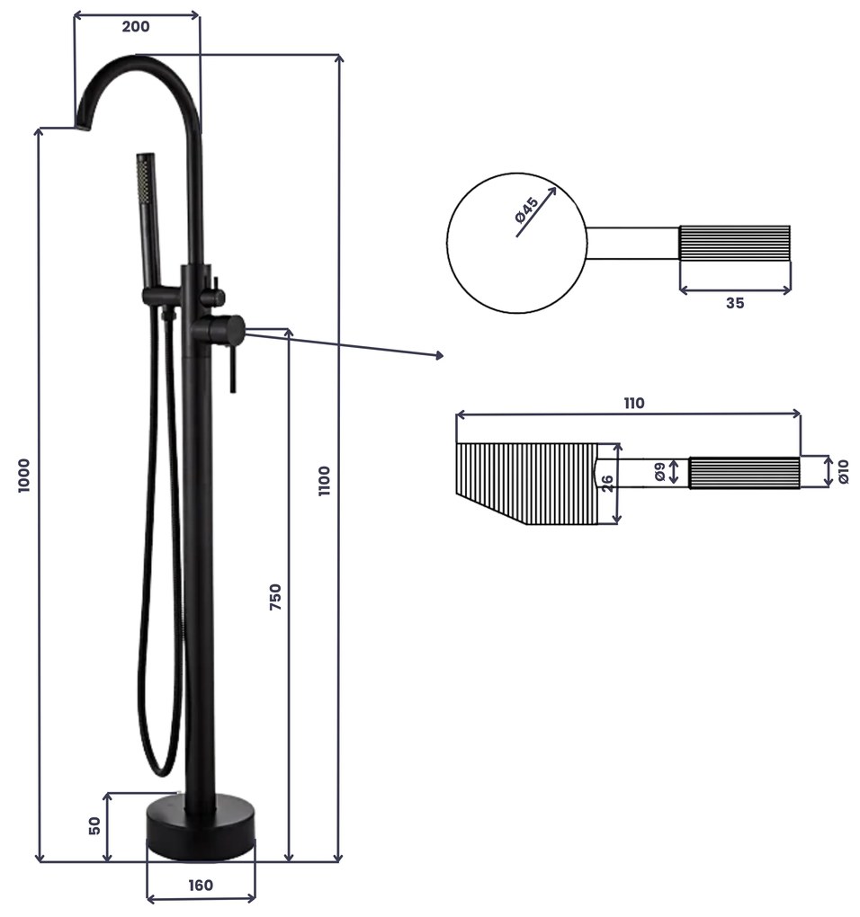 Saniclear Brass Stripes Pro vrijstaande badkraan geborsteld messing - mat goud