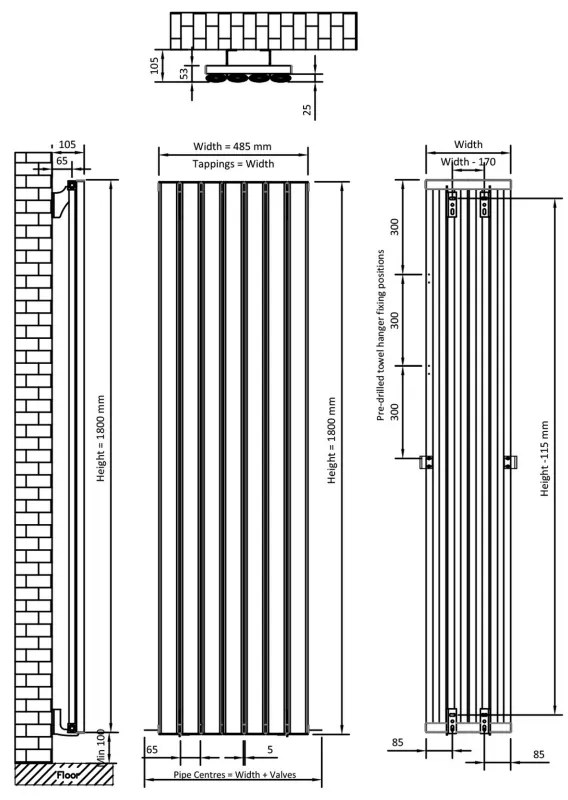 Eastbrook Sandhurst radiator 50x180cm aluminium 1577W antraciet