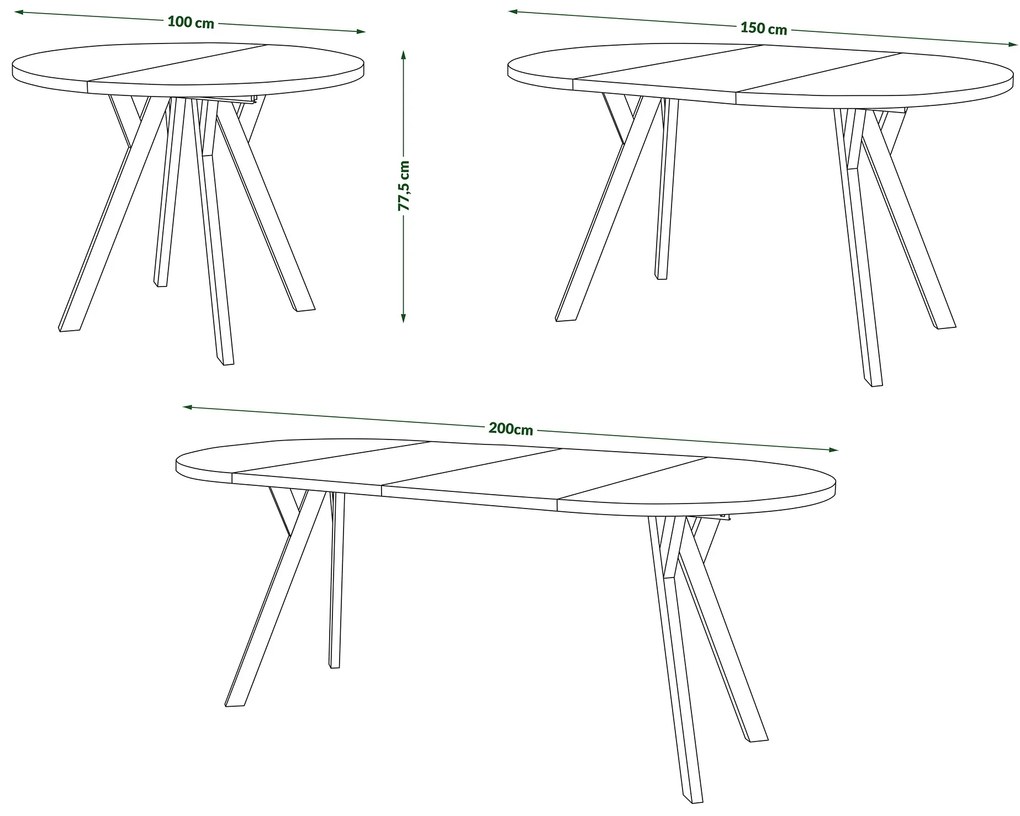 ALMO 100 Wit Mat/Zwarte poten - RONDE LOFT/INDUSTRIËLE TAFEL VOOR WOONKAMER/EETKAMER, UITSCHUIFBAAR