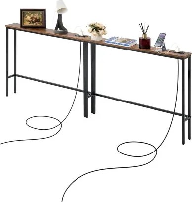 VEVOR slanke consoletafel, 2-delige haltafel met stopcontacten, 1-laags haltafel, bijzettafel, banktafel met metalen frame en oplaadstation, voor hal, hal, woonkamer