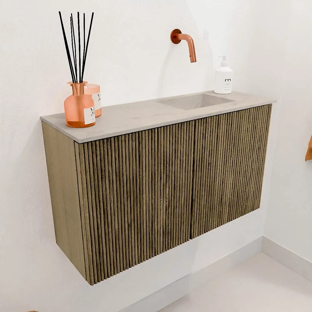 Mondiaz Joya DLux 70cm toiletmeubel dusk met wastafel faye rechts zonder kraangat opalo