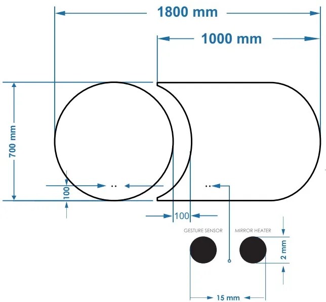 Gliss Design Eris spiegel tweevormig 70 + 100x70cm met handsensor