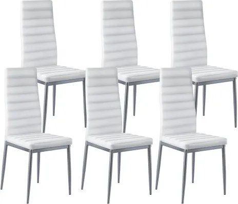 VEVOR Moderne eetkamerstoel (6 stuks) Elegante gestoffeerde leren stoel (draagvermogen 136 kg) voor eettafels, ruimtebesparende keukentafelstoel met dikke kussens en metalen poten, witte cafetariastoel