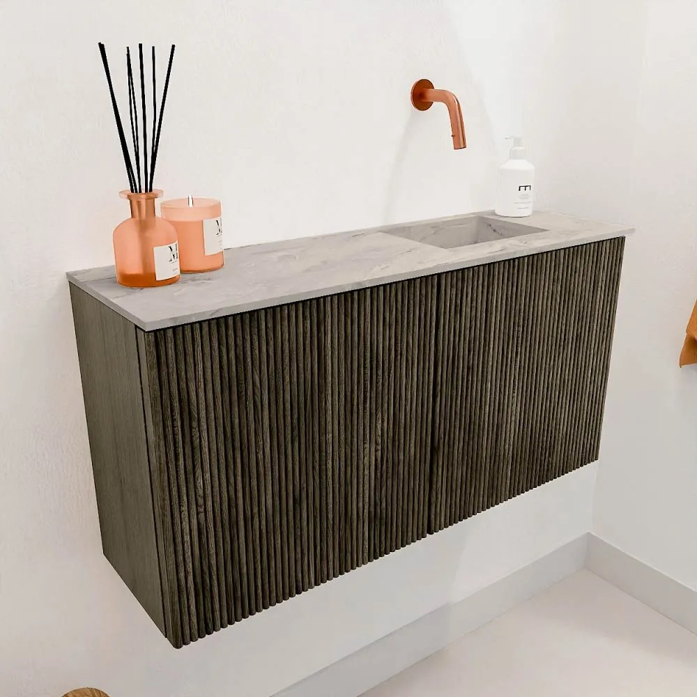 Mondiaz Joya DLux 80cm toiletmeubel shadow met wastafel faye rechts zonder kraangat glace