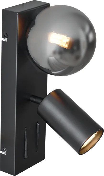 Moderne wandlamp zwart 2-lichts kantelbaar met USB-C poort - Lesly