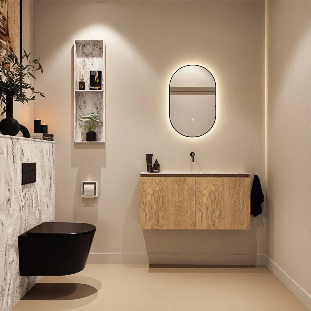 Mondiaz Ture DLux toiletmeubel 100cm washed oak met wastafel glace midden zonder kraangat