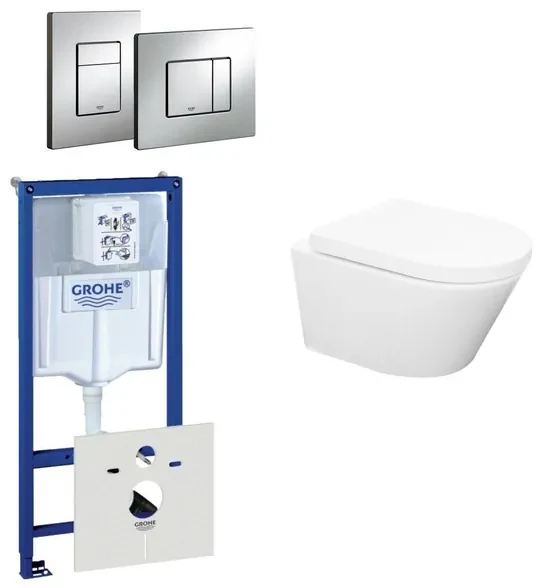 Wiesbaden Vesta Spoelrandloos toiletset bestaande uit inbouwreservoir, toiletpot met softclose toiletzitting en bedieningsplaat chroom 0720001/0729205/sw65812/
