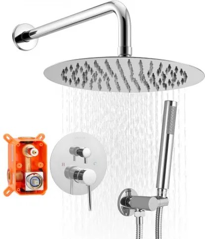 VEVOR Douchekraan Regendouchesysteem voor Badkamer Douchesysteem met 254 mm Ronde Regendouchekop & Handdouche, Wandgemonteerde Badkamerkranen met Messing Klep & Afwerkingsset, Zilver Chroom