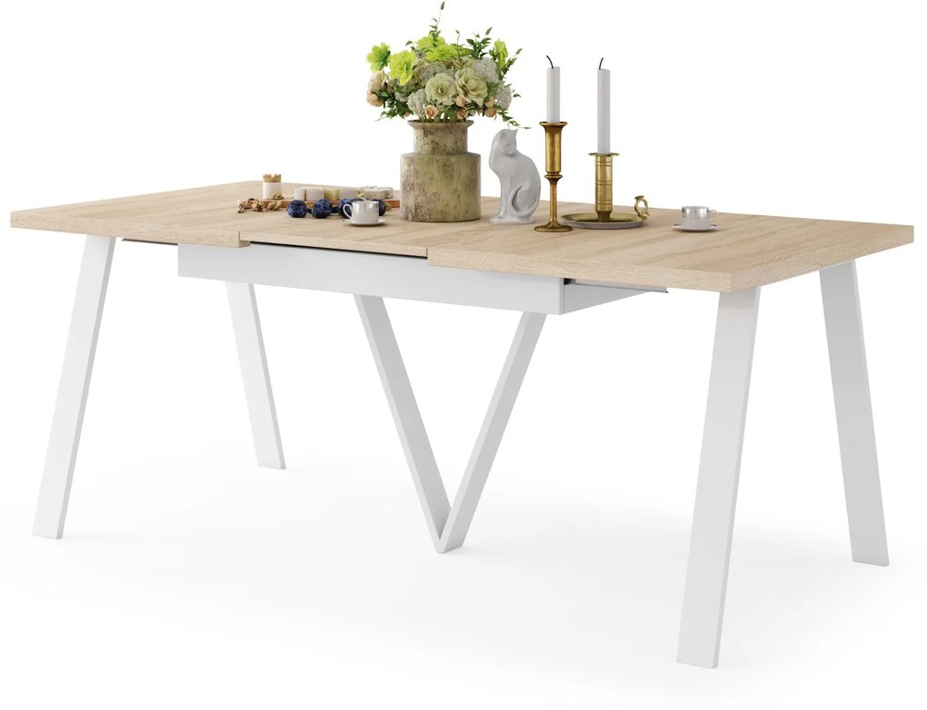 AVERY eik Sonoma / onderkant wit - LOFT/INDUSTRIËLE TAFEL VOOR WOONKAMER / EETKAMER UITKLAPBAAR TOT 330 cm!