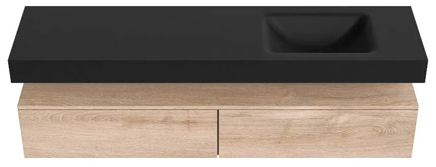 Zaro Alan badmeubel 180cm washed oak 2 lades met vrijhangende wastafel cloud rechts zonder kraangat urban