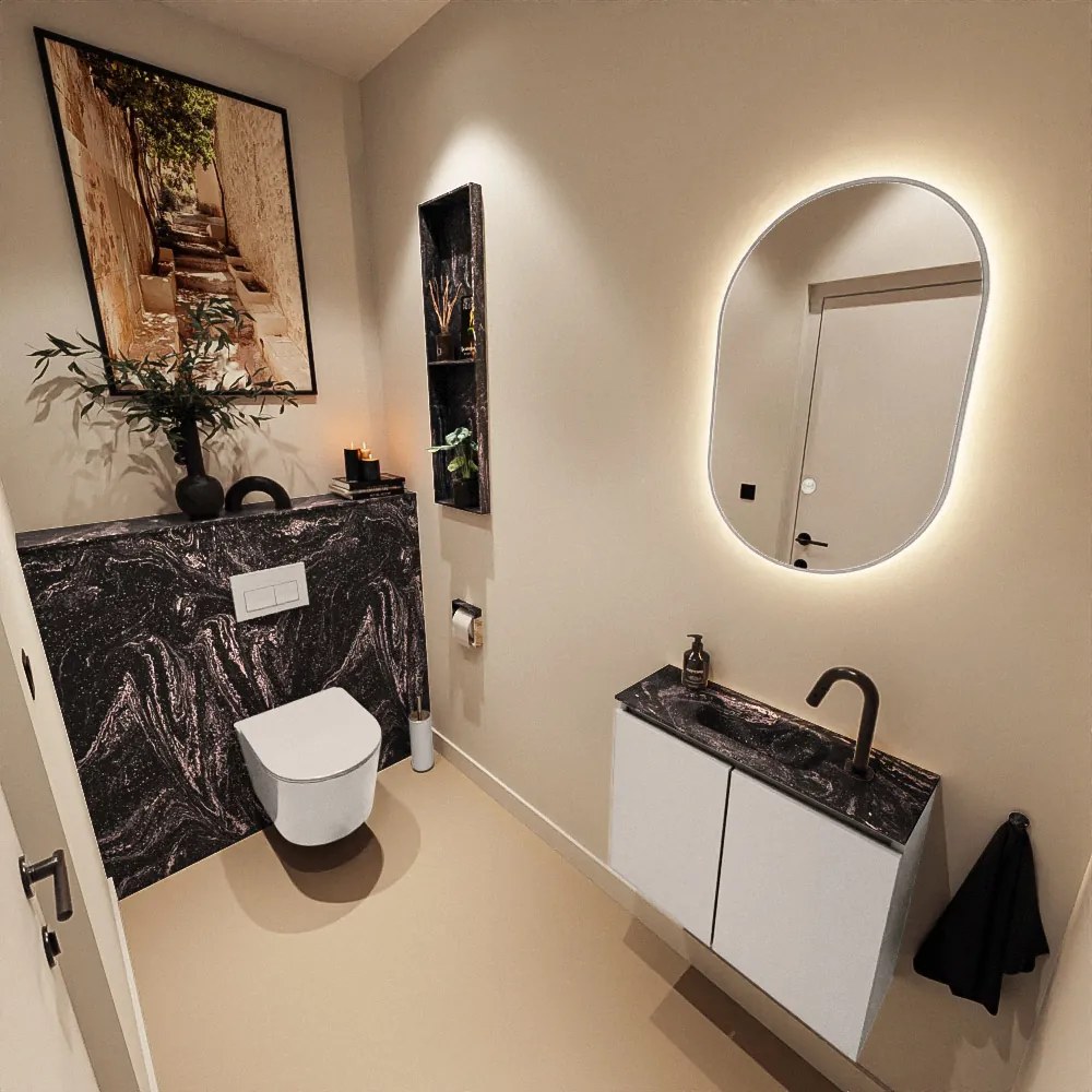 Mondiaz Ture DLux toiletmeubel 60cm linen met wastafel lava midden met kraangat