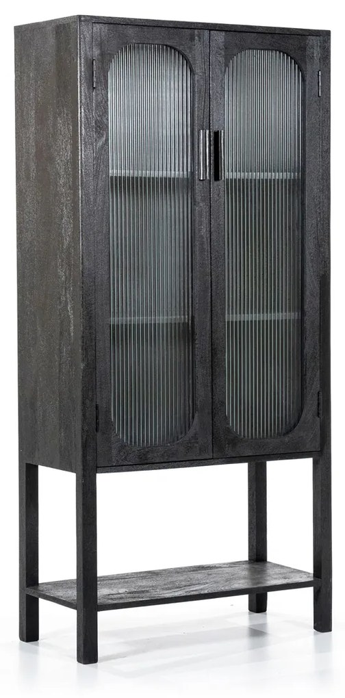 By-Boo Eden Zwarte Kast Met Ribbelglas - 75x35x160cm.