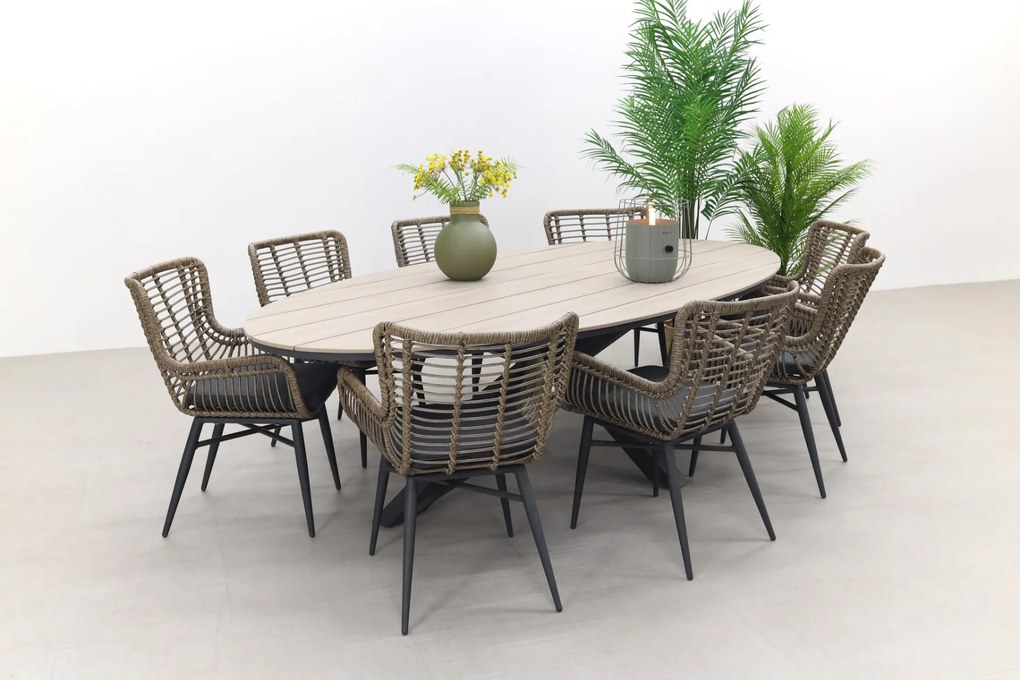Jasmine Naturel/GI Edison 8-persoons ovale dining tuinset 280x140 cm.