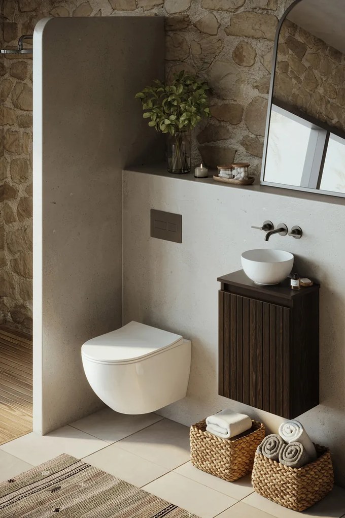 Fontana Bano toiletmeubel ribbelfront kasteel bruin 40x22cm met glans witte waskom