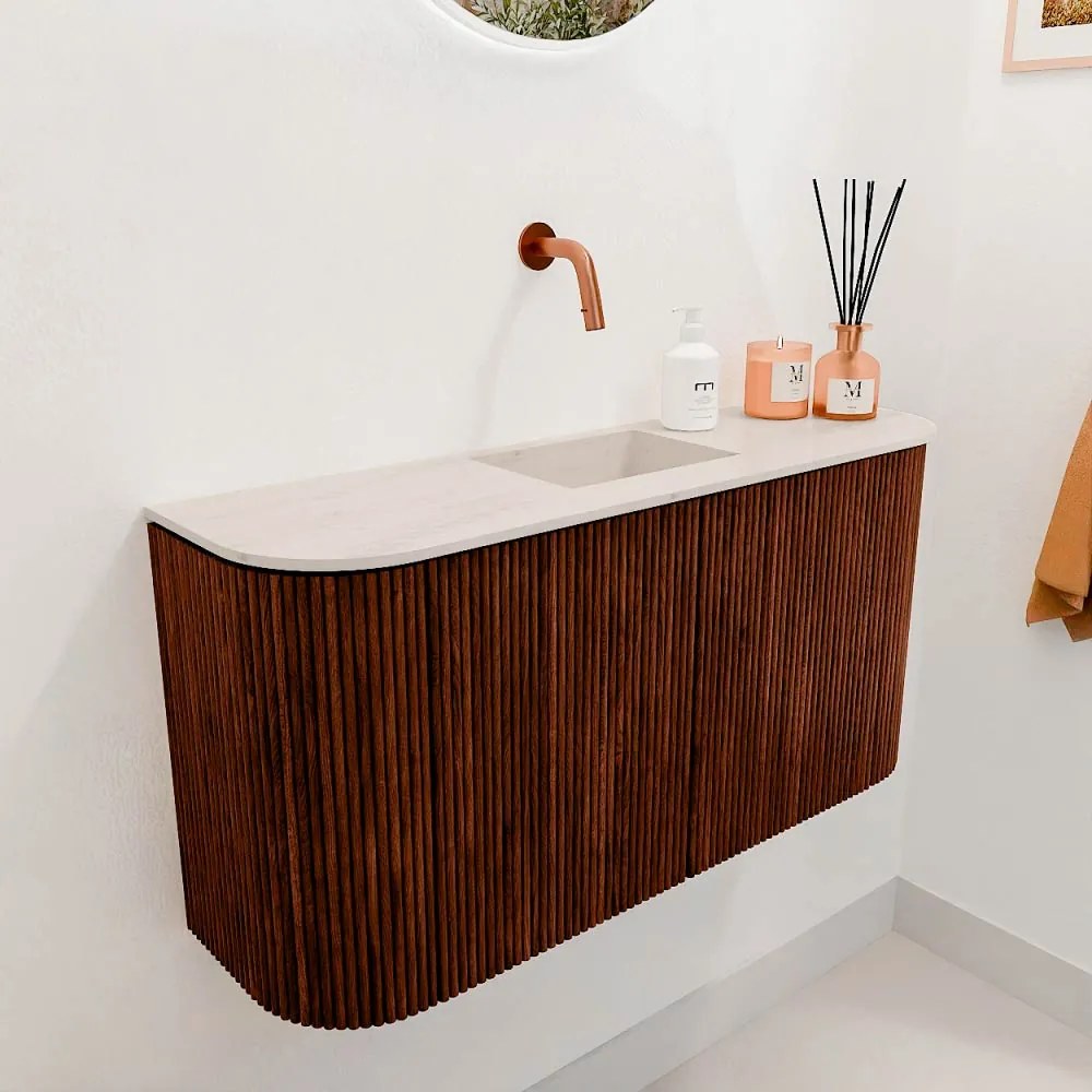 Mondiaz Joya DLux 85cm toiletmeubel ronding links/rechts ruby met wastafel faye midden zonder kraangat meli