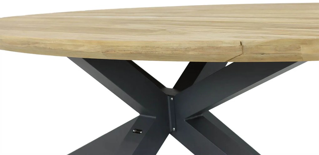 Dining Tuintafel ovaal 240 x 120 cm Aluminium/teak Old teak greywash Santika Diogo