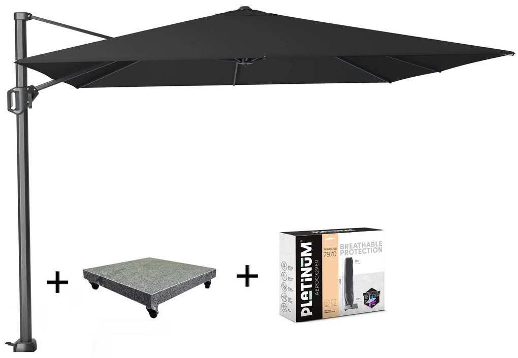 Challenger T1 zweefparasol 300x300 cm zwart met 120KG voet en hoes