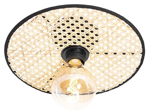 Landelijke plafond en wandlamp zwart met rotan 30 cm - KataOosters, Landelijk E27 rond Binnenverlichting Lamp