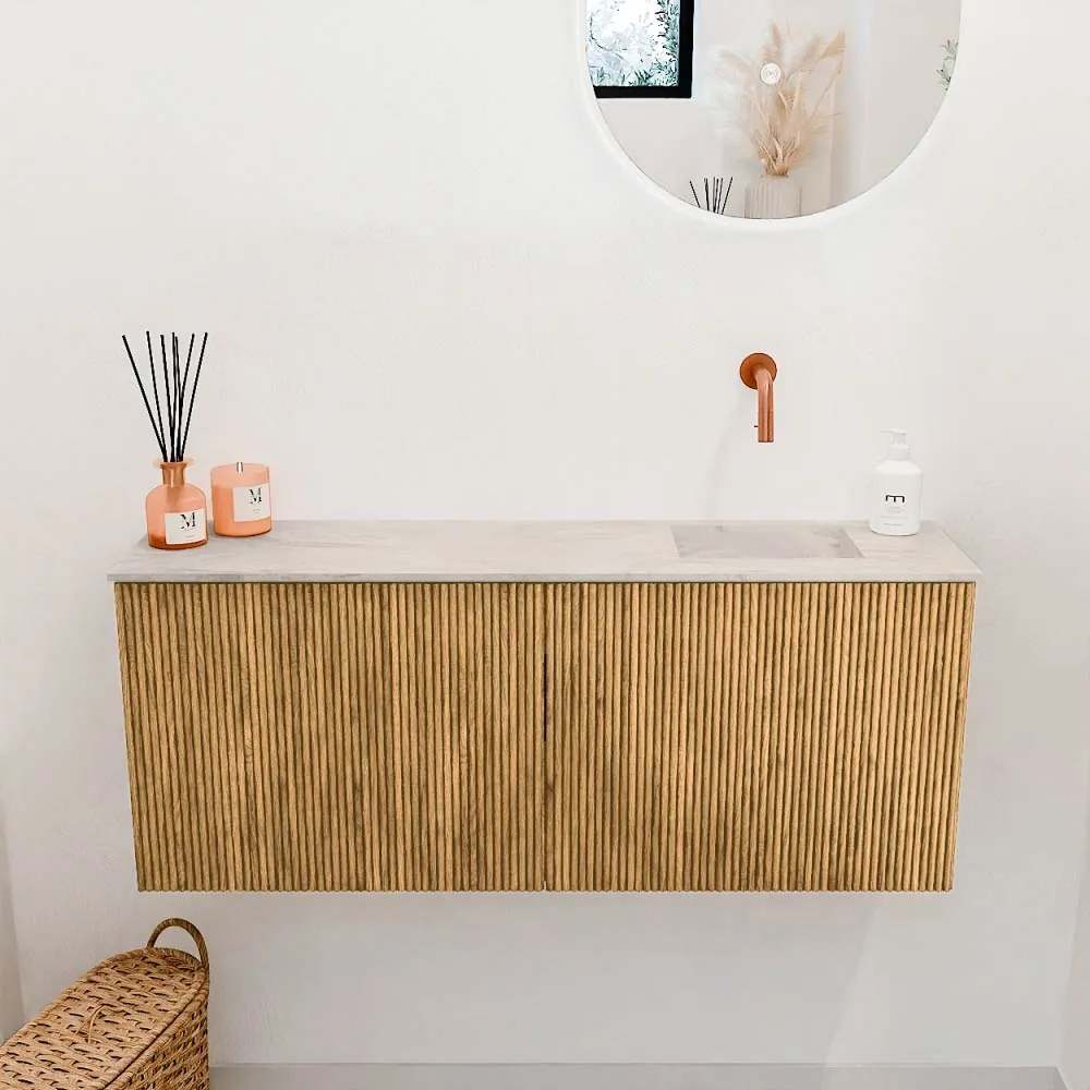 Mondiaz Joya DLux 100cm toiletmeubel oak met wastafel faye rechts zonder kraangat ostra