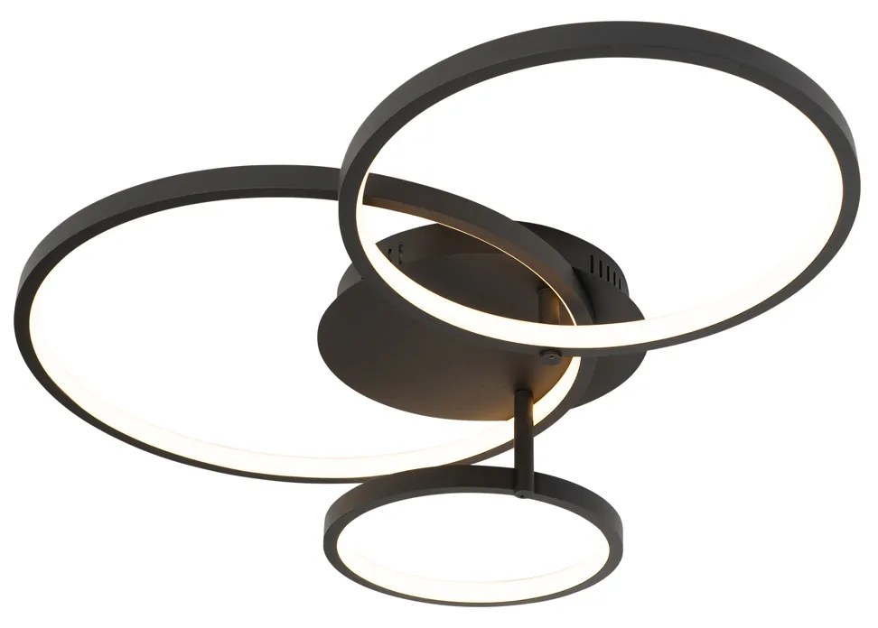 Smart plafondlamp zwart 3-lichts met afstandsbediening - Rondas
