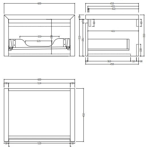 Gliss Design Ares badmeubel 60cm charcoal met rivierstenen waskom