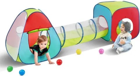 VEVOR 3-in-1 speeltent voor kinderen met tunnel voor jongens, meisjes, baby's en peuters, opvouwbaar binnen-/buitenspeelhuis met draagtas en spanbanden als verjaardagscadeau, rood/geel/blauw
