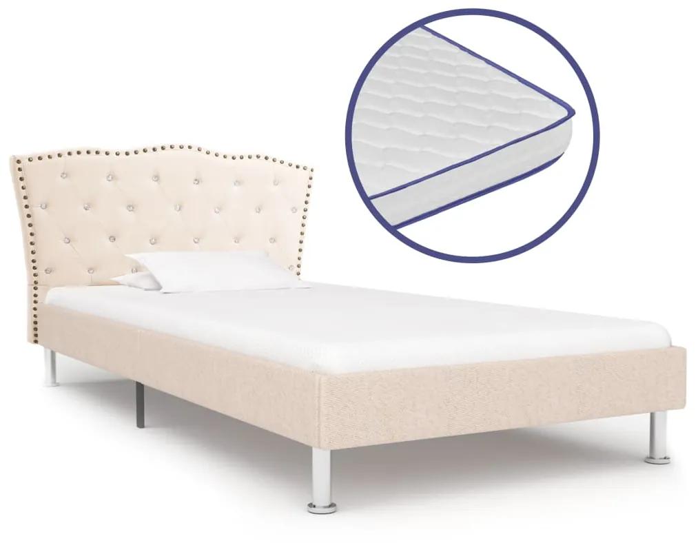 vidaXL Bed met traagschuim matras stof beige 90x200 cm