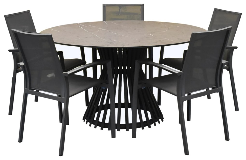 Malaga Pasadena dining tuinset 140xH75 cm rond 6 delig aluminium
