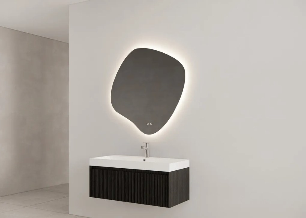 Gliss Design Timotheus badmeubel met ribbelfront 100cm black veneer met mat witte wastafel met 1 kraangat Lako