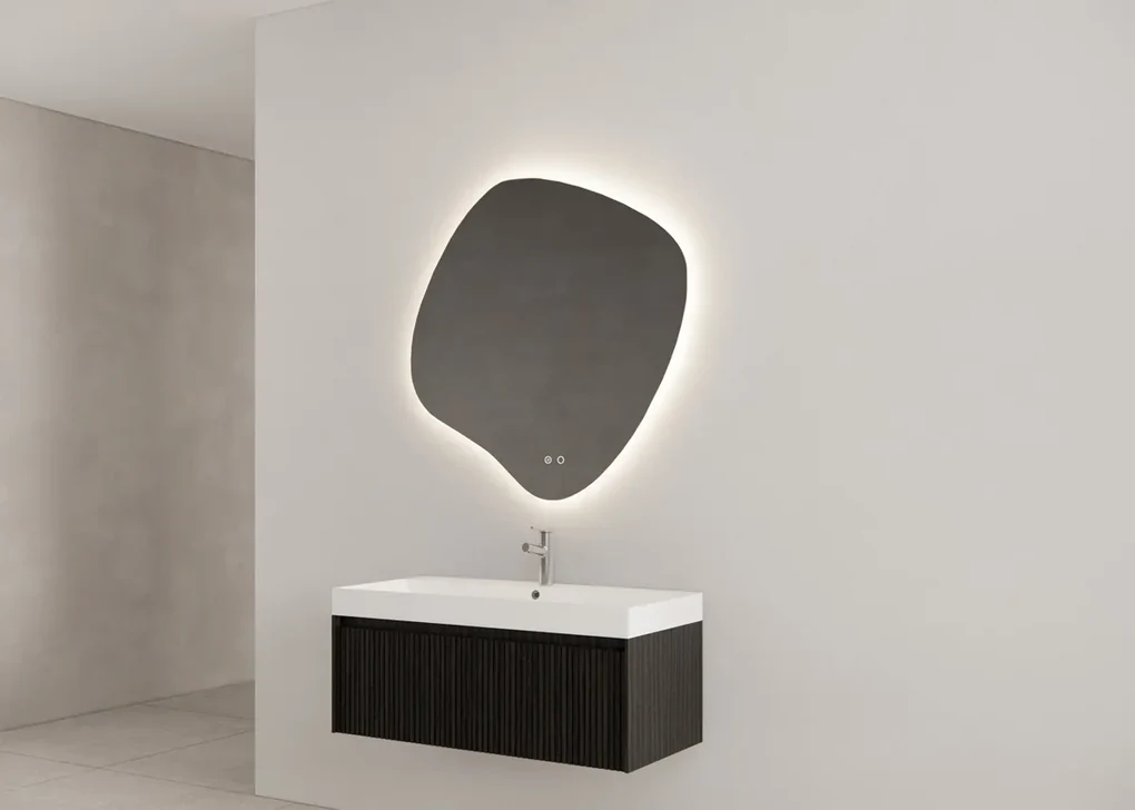 Gliss Design Timotheus badmeubel met ribbelfront 100cm black veneer met mat witte wastafel met 1 kraangat Lako