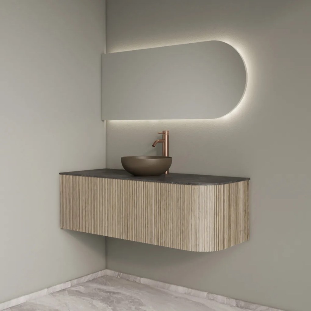 Gliss Design Alluro badmeubel ribbelfront met ronding rechts 120cm corn silk en zwart leisteen toppaneel