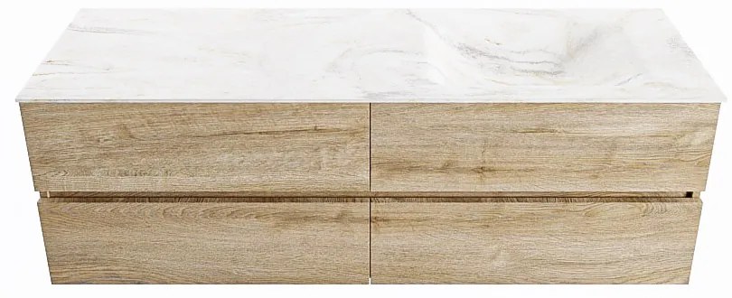 Mondiaz Vica DLux badmeubel 150cm washed oak 4 lades met wastafel ostra rechts zonder kraangat