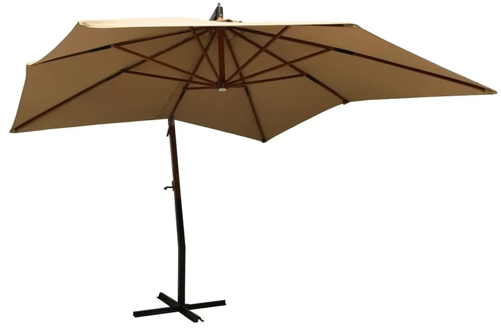 vidaXL Zweefparasol met houten paal 300 cm taupe