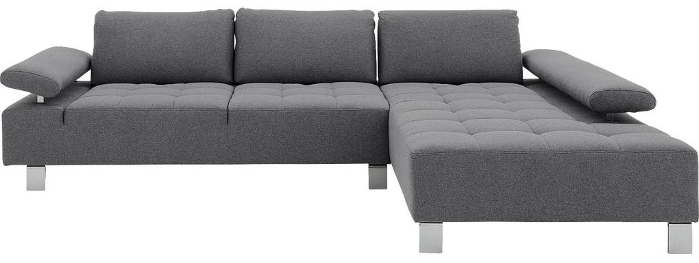 Goossens  grijs, stof, 3-zits, modern design met chaise longue rechts