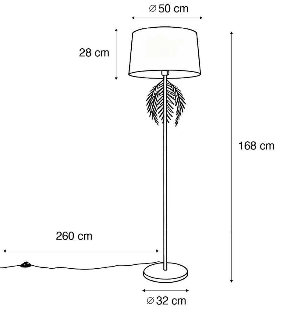 Vloerlamp goud 145 cm met katoenen kap zwart 50 cm - Botanica Landelijk E27 Binnenverlichting Lamp