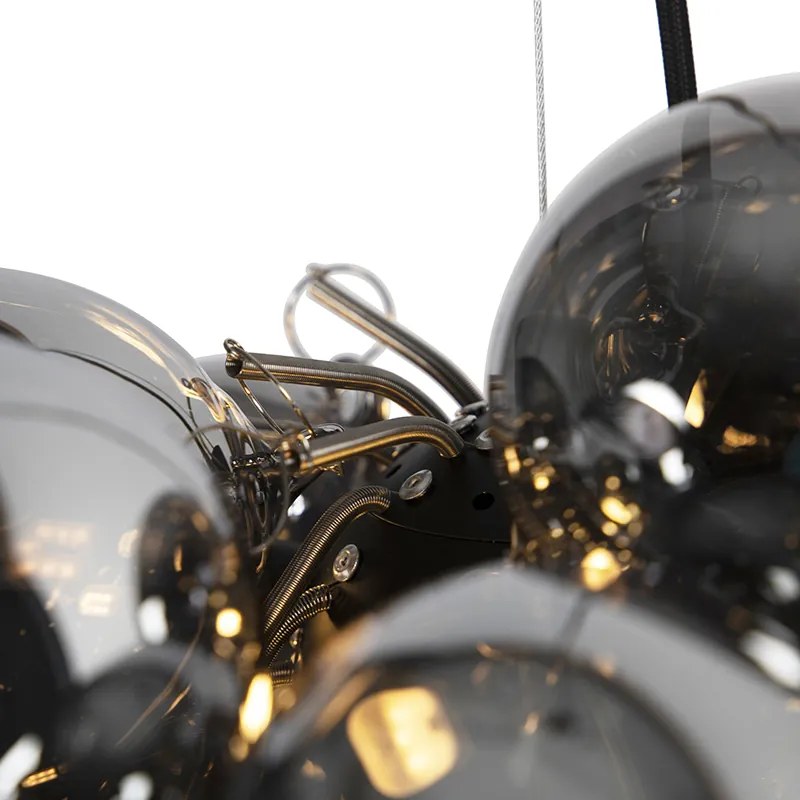 Smart hanglamp zwart met smoke glas 8-lichts rond incl. 8 Wifi G9 - Uvas