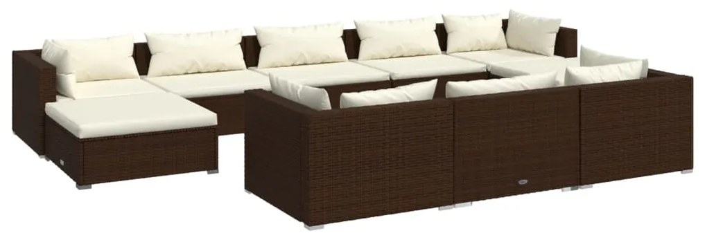 vidaXL 10-delige Loungeset met kussens poly rattan bruin